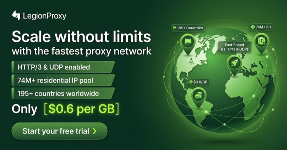 LegionProxy residential proxy sponsor banner